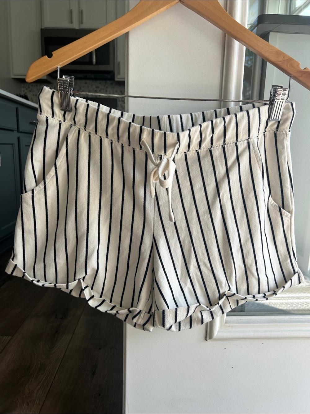 Striped Drawstring Women's Shorts - Cream & Black